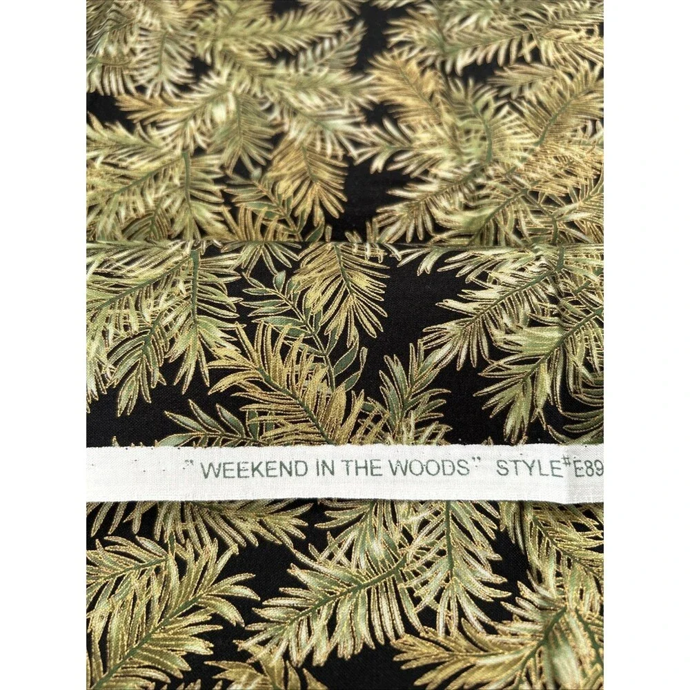 Hoffman Cotton Quilting Fabric Pine Bough Weekend in the Woods 1/2 Yd Gold Trim
